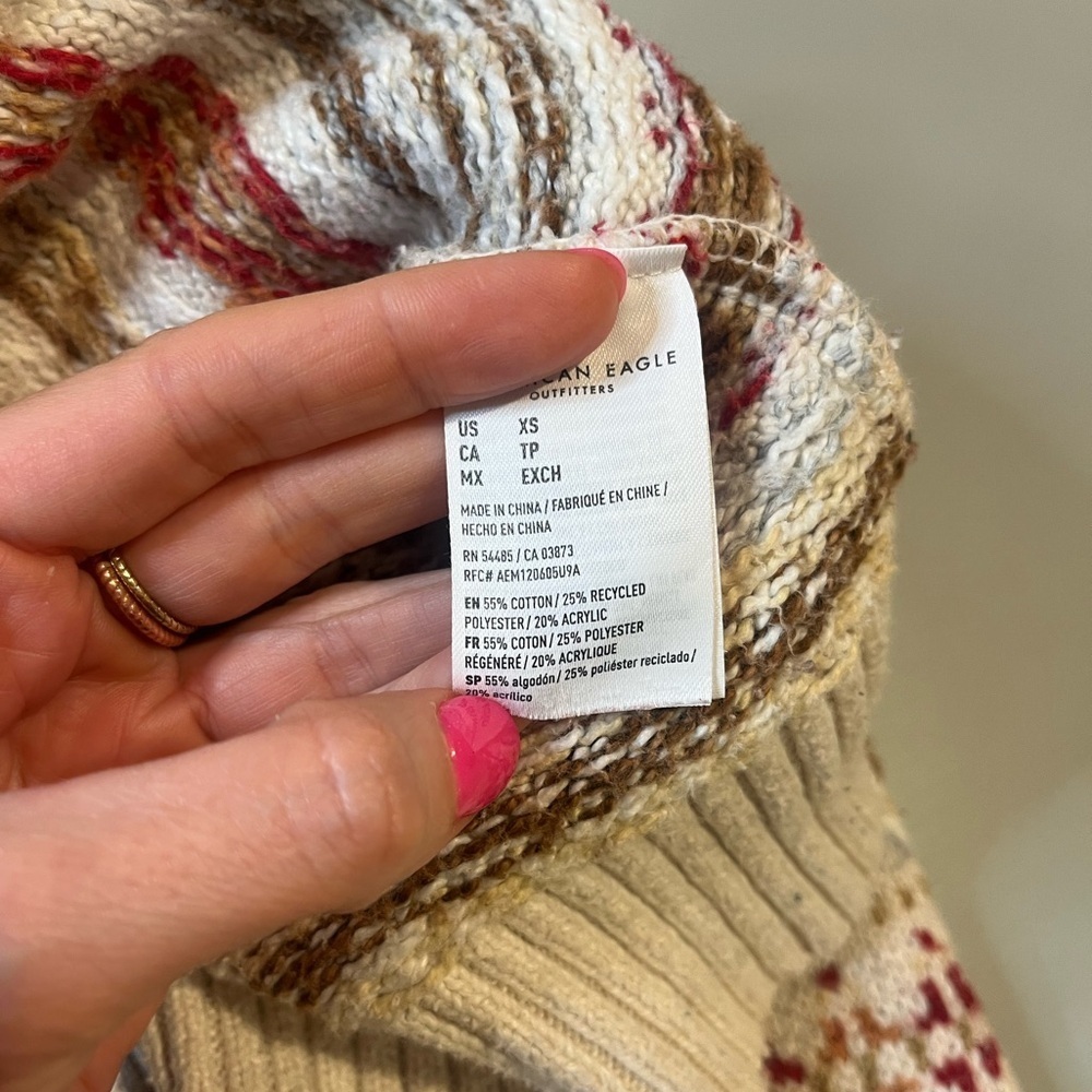 Y2K American Eagle Outfitters Cream and Red Knit Sweater- extra small - Picture 5 of 6